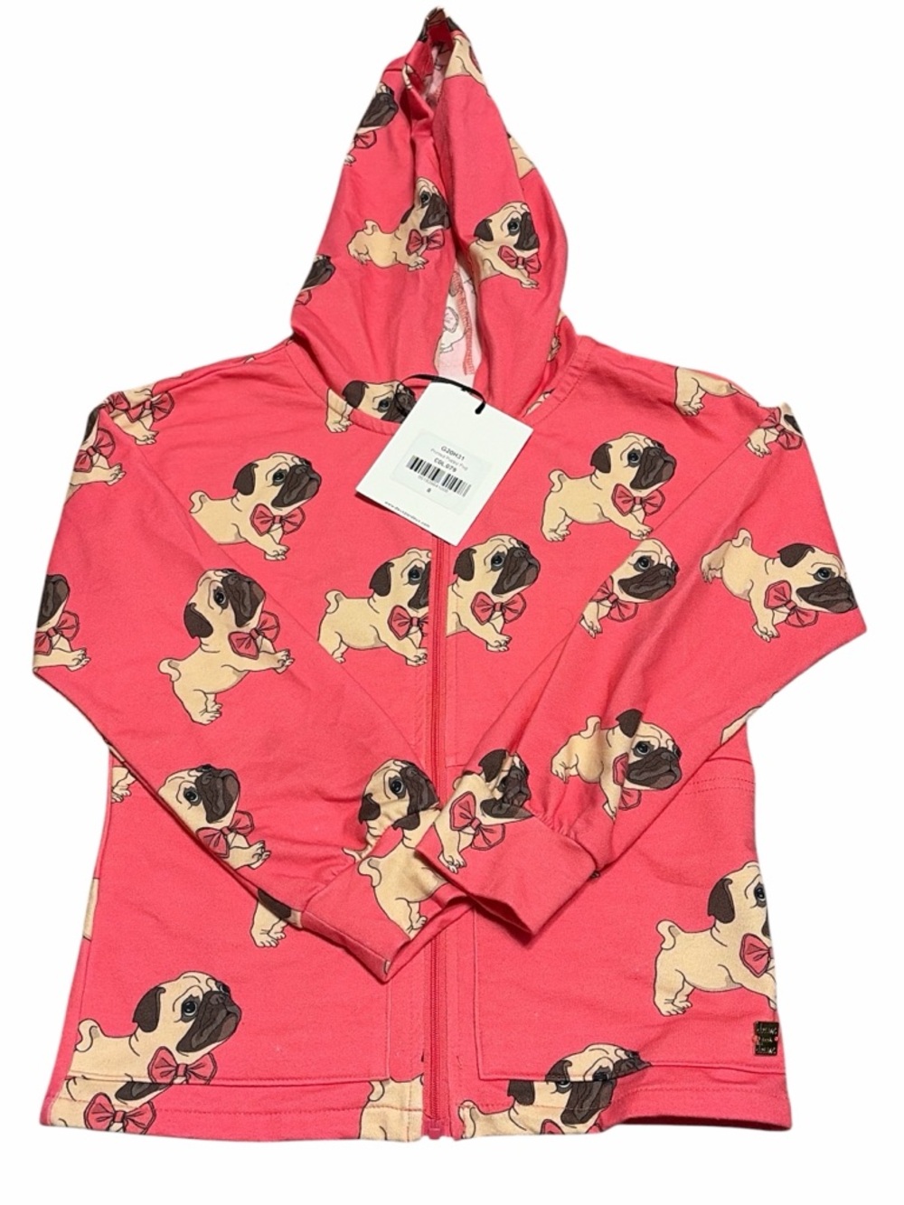 deux par deux Pink Pug-Print Zip Hoodie
